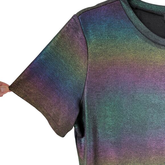 Metallic Shimmer Rainbow Top Women Large Sheer Festival Rave Club EDC Party READ - Picture 3 of 15